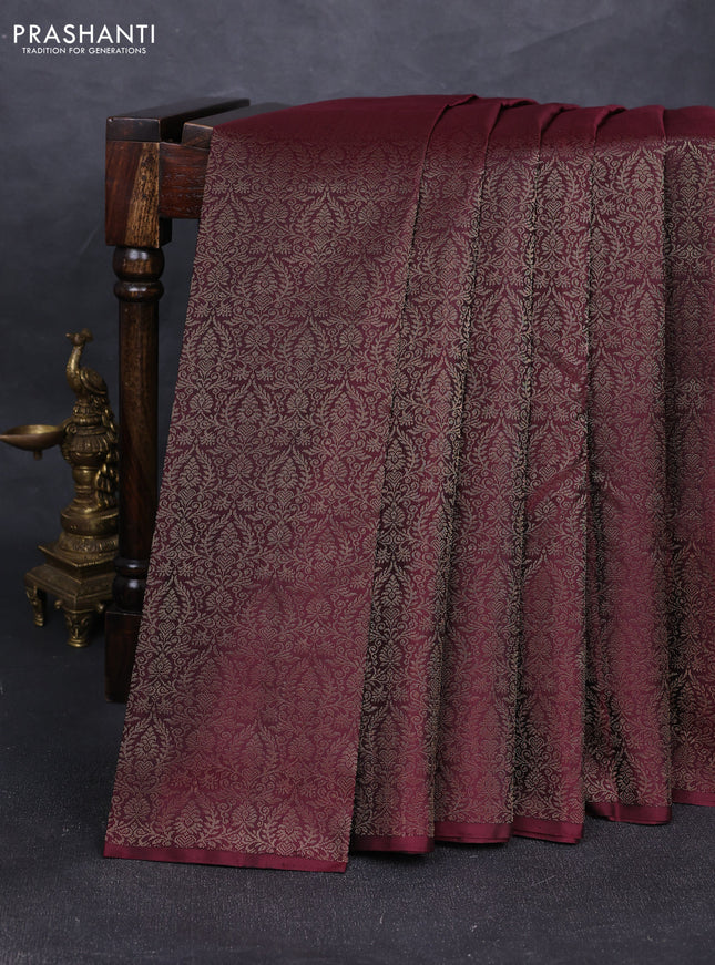 Pure soft silk saree wine shade with half & half style and long zari woven border