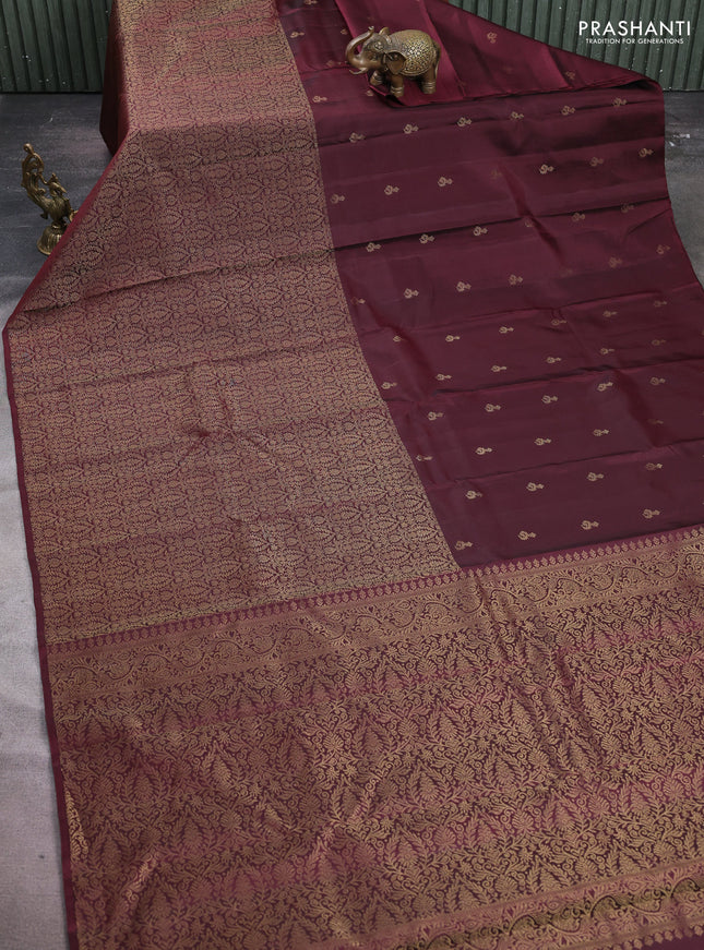 Pure soft silk saree wine shade with half & half style and long zari woven border