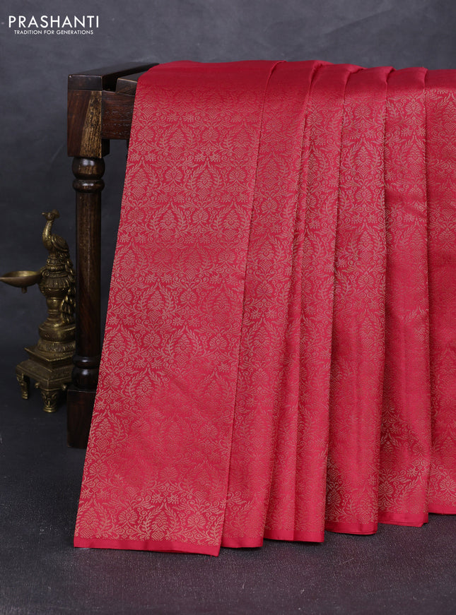 Pure soft silk saree red with half & half style and long zari woven border