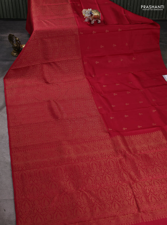Pure soft silk saree red with half & half style and long zari woven border