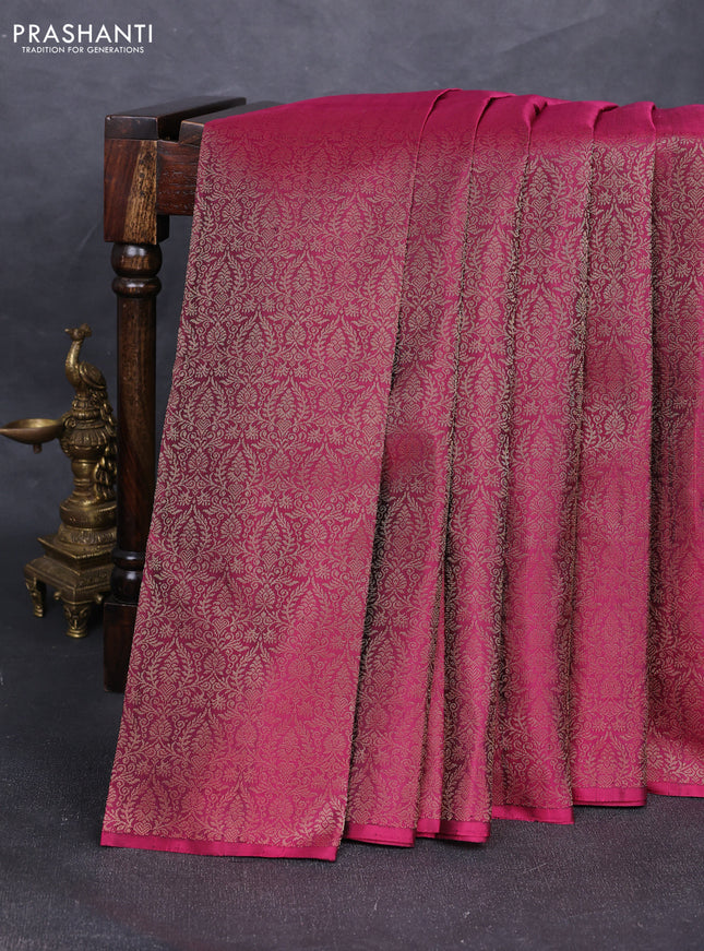 Pure soft silk saree dark magenta with half & half style and long zari woven border