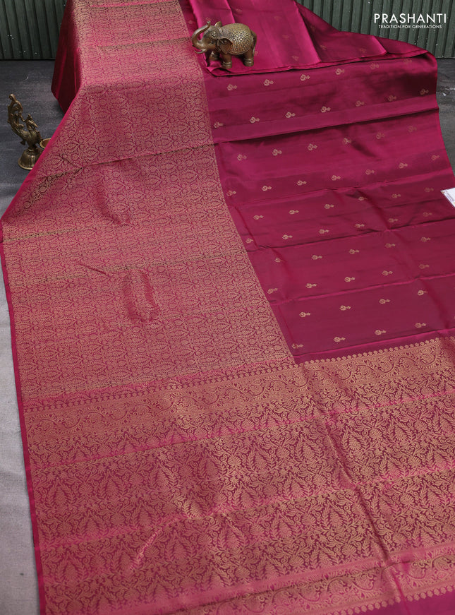 Pure soft silk saree dark magenta with half & half style and long zari woven border