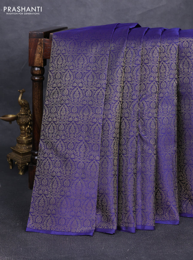 Pure soft silk saree navy blue with half & half style and long zari woven border