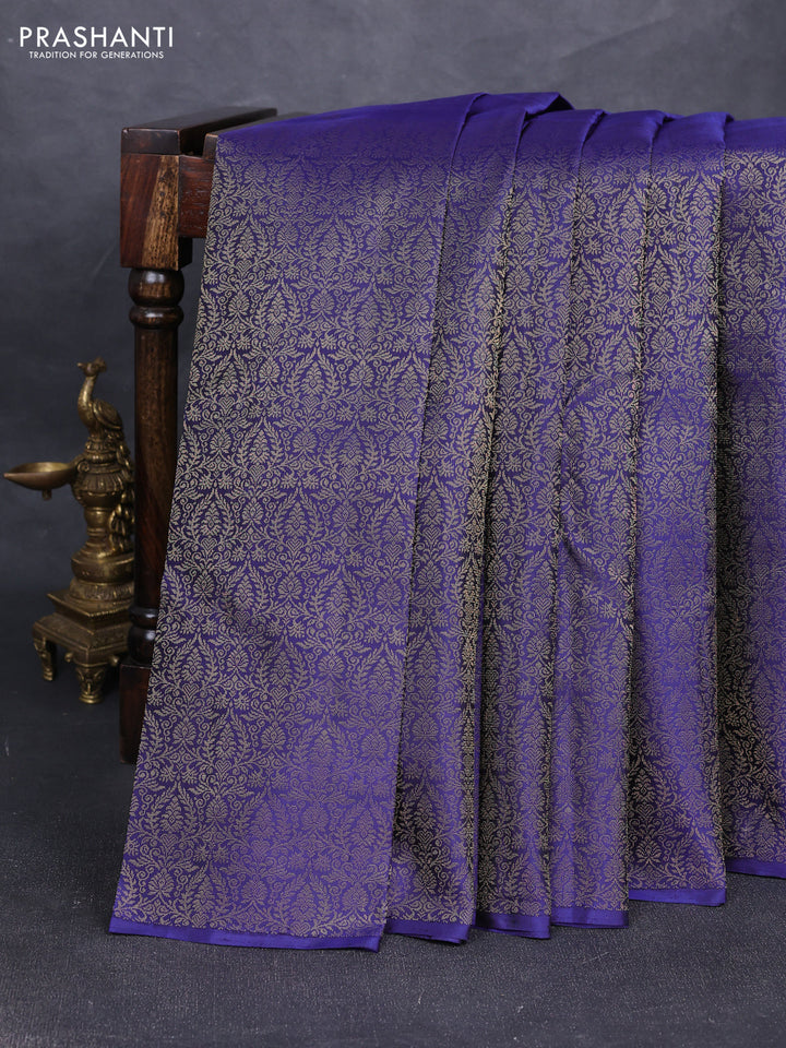 Pure soft silk saree navy blue with half & half style and long zari woven border