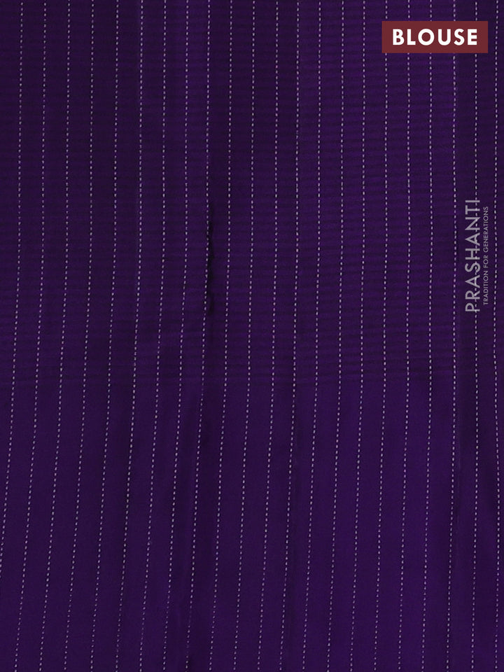 Pure soft silk saree teal blue and violet with allover silver zari stripe pattern and long silver zari woven butta border