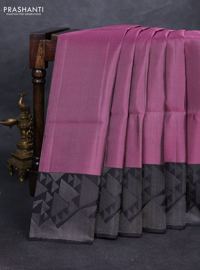 Pure soft silk saree mauve pink and black with allover silver zari woven brocade weaves and silver zari woven border