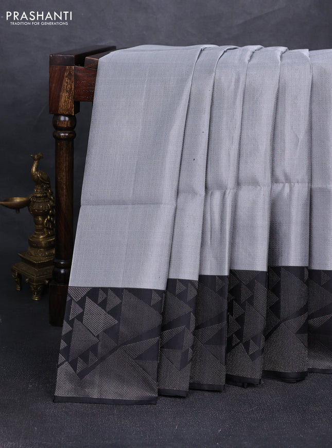 Pure soft silk saree grey and black with allover silver zari woven brocade weaves and silver zari woven border