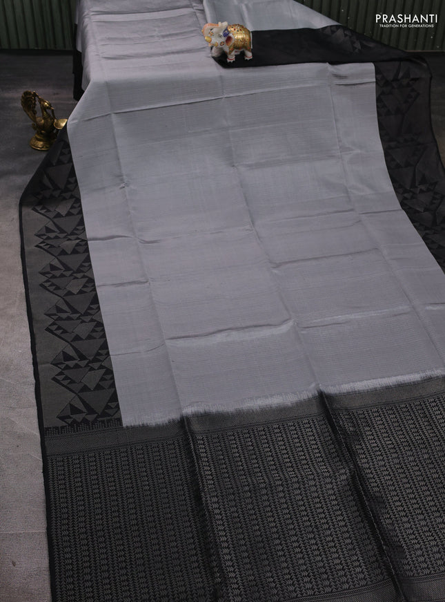 Pure soft silk saree grey and black with allover silver zari woven brocade weaves and silver zari woven border