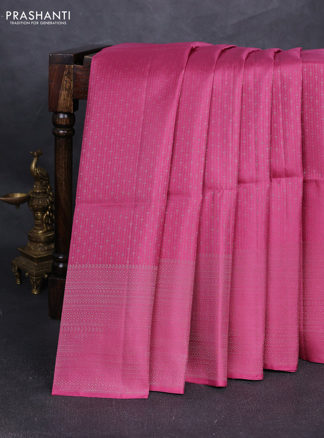 Pure soft silk saree mauve pink with allover silver zari woven brocade weaves and silver zari woven border