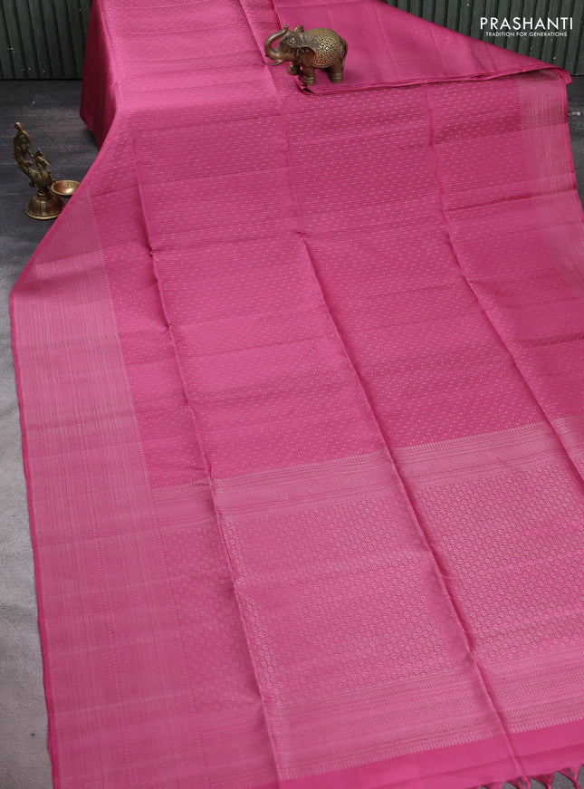 Pure soft silk saree mauve pink with allover silver zari woven brocade weaves and silver zari woven border