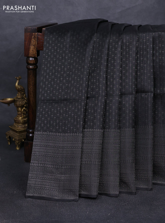 Pure soft silk saree black with allover silver zari woven brocade weaves and silver zari woven border