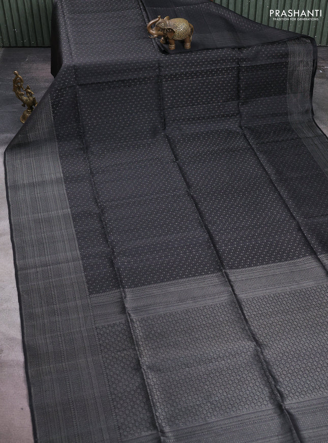 Pure soft silk saree black with allover silver zari woven brocade weaves and silver zari woven border