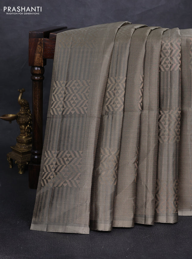 Pure soft silk saree greyish green and maroon with allover zari woven brocade weaves in borderless style
