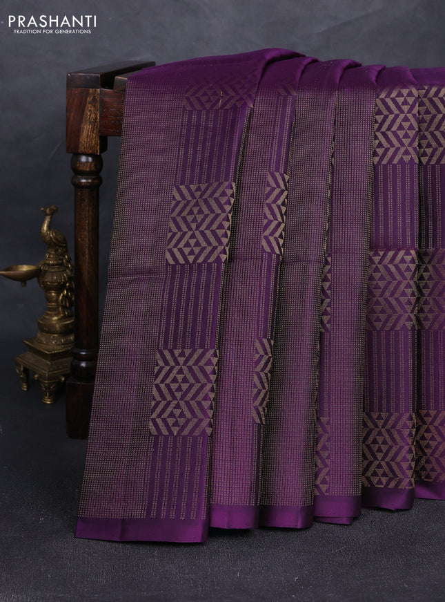 Pure soft silk saree purple and dual shade of teal bluish green with allover zari woven brocade weaves in borderless style