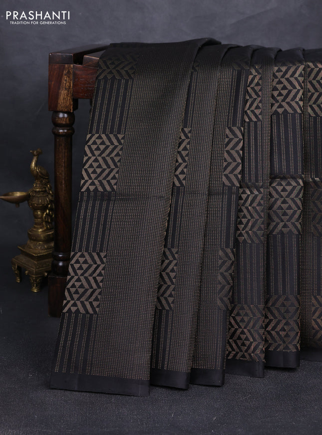 Pure soft silk saree black and maroon with allover zari woven brocade weaves in borderless style