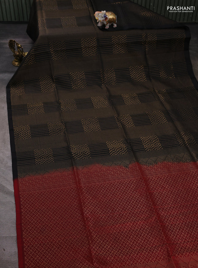 Pure soft silk saree black and maroon with allover zari woven brocade weaves in borderless style