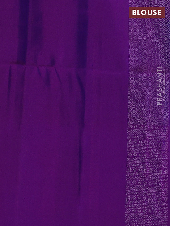 Pure soft silk saree dual shade of bluish green and purple with allover silver zari woven brocade weaves and silver zari woven border