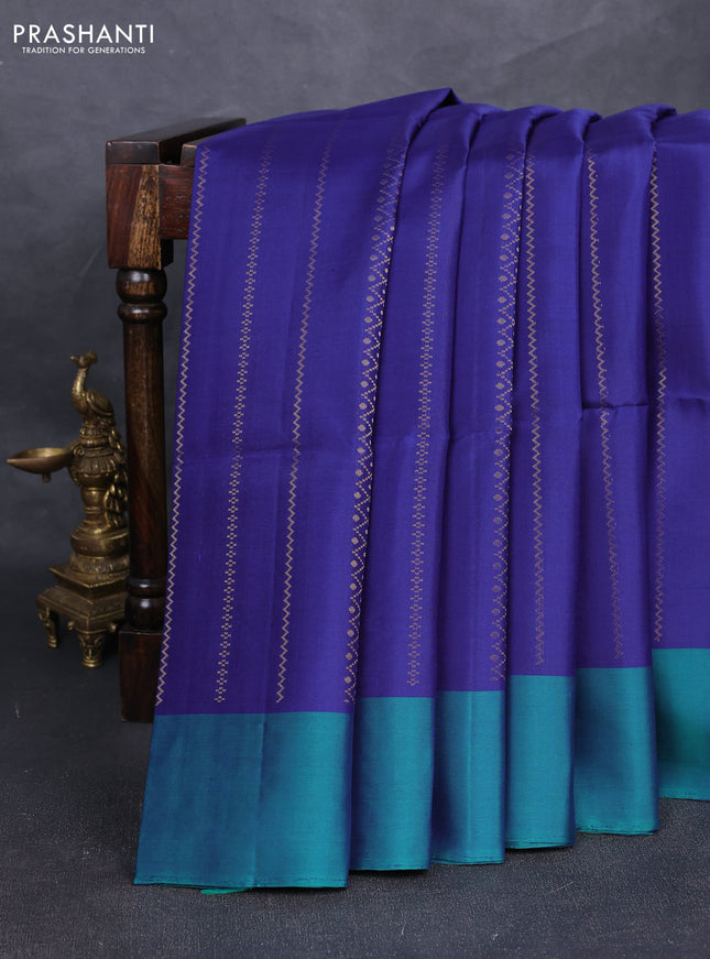 Pure soft silk saree blue and dual shade of green with allover zari weaves and simple border