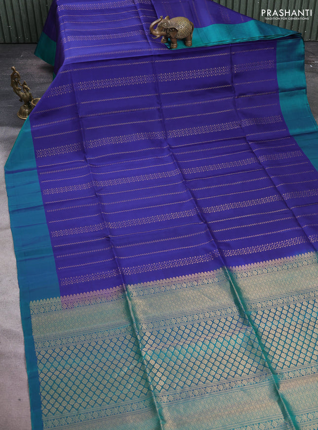 Pure soft silk saree blue and dual shade of green with allover zari weaves and simple border