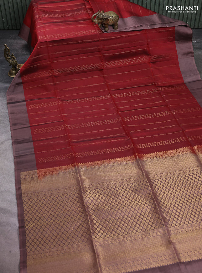 Pure soft silk saree maroon and rosy brown with allover zari weaves and simple border