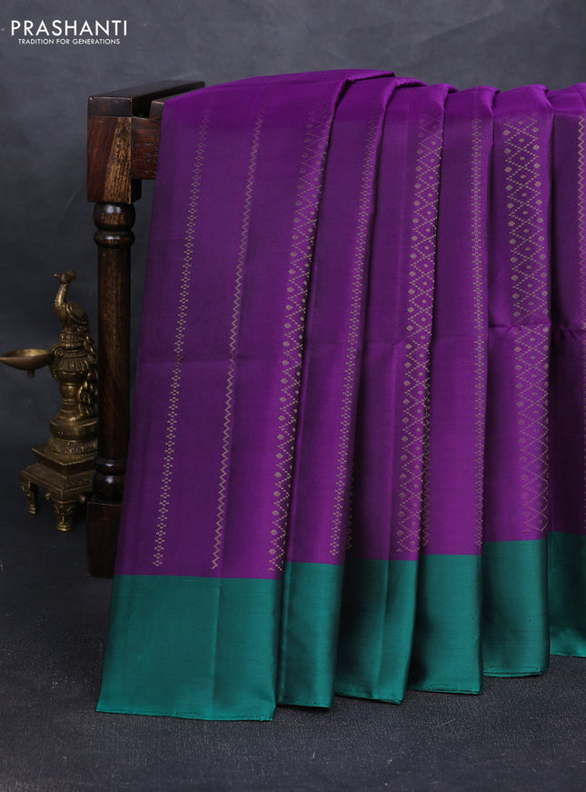 Pure soft silk saree purple and green with allover zari weaves and simple border