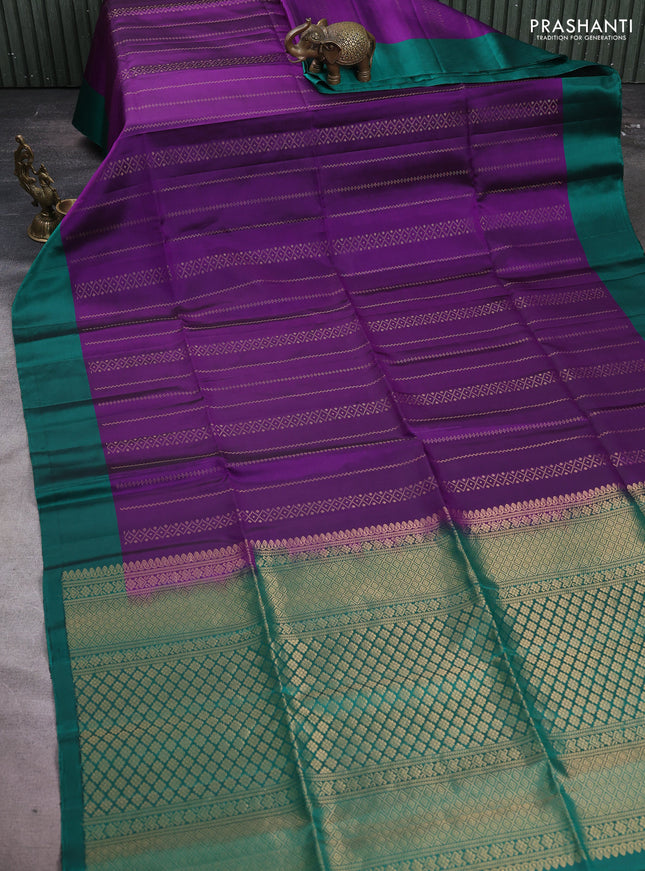 Pure soft silk saree purple and green with allover zari weaves and simple border