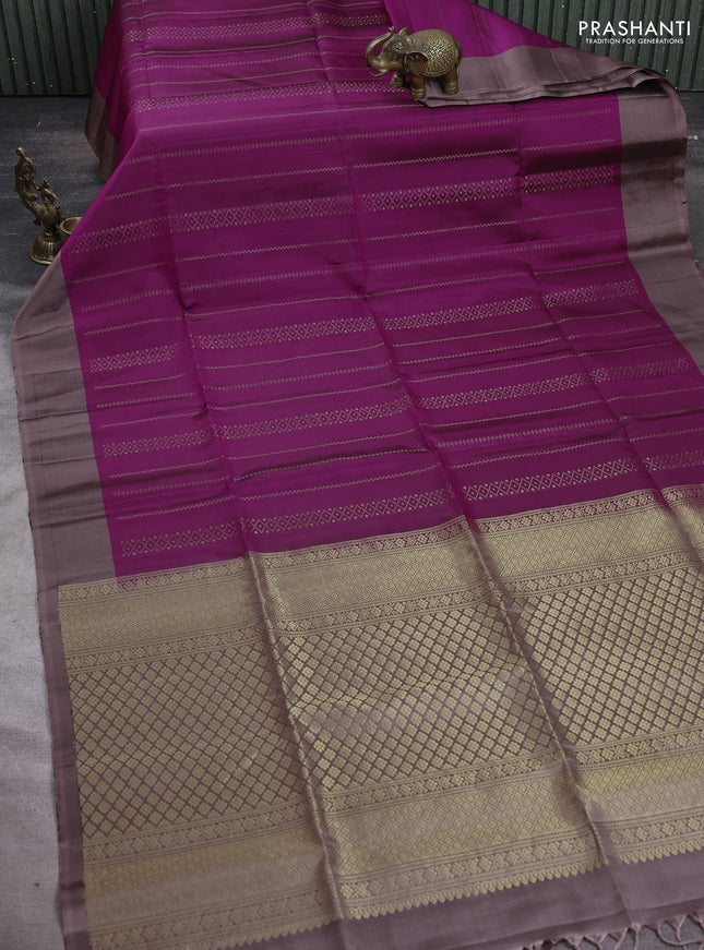 Pure soft silk saree dark magenta pink and rosy brown with allover zari weaves and simple border
