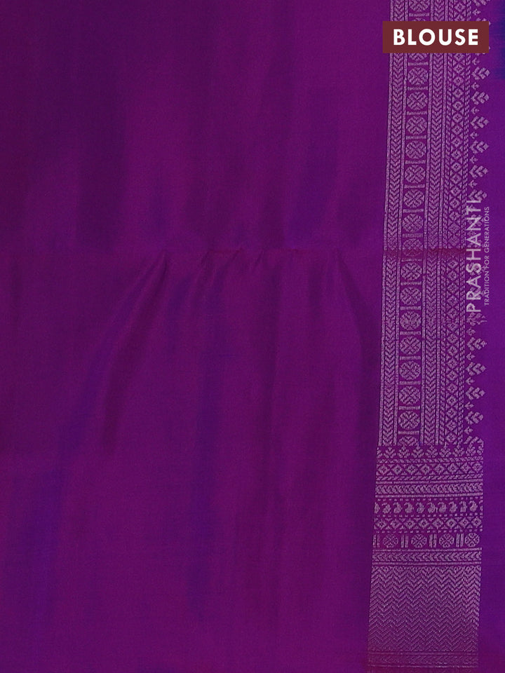 Pure soft silk saree dual shade of bluish green and purple with allover silver zari woven brocade weaves and silver zari woven border