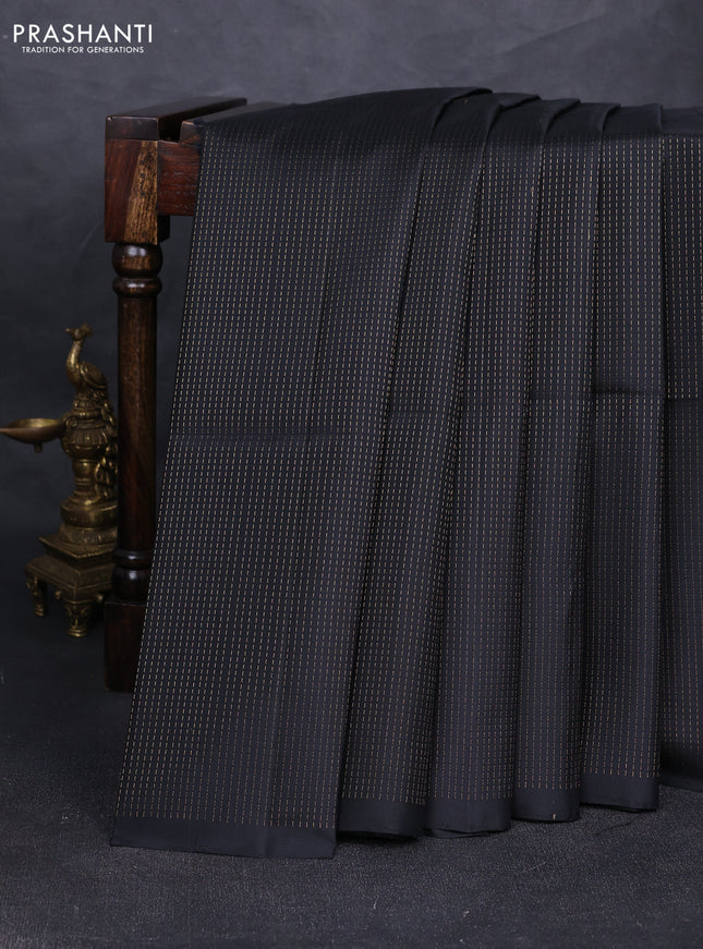 Pure soft silk saree black with allover zari stripe pattern in borderless style
