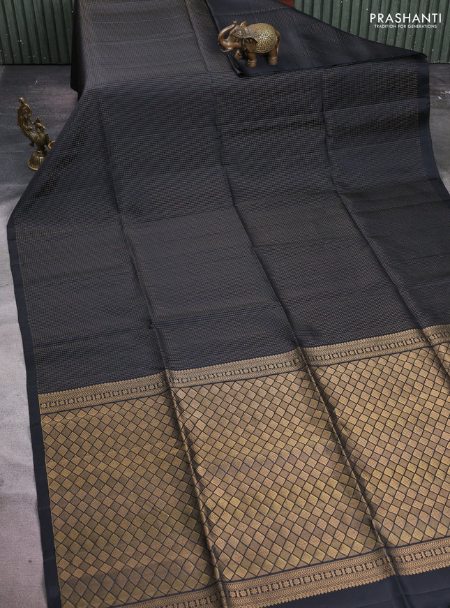 Pure soft silk saree black with allover zari stripe pattern in borderless style