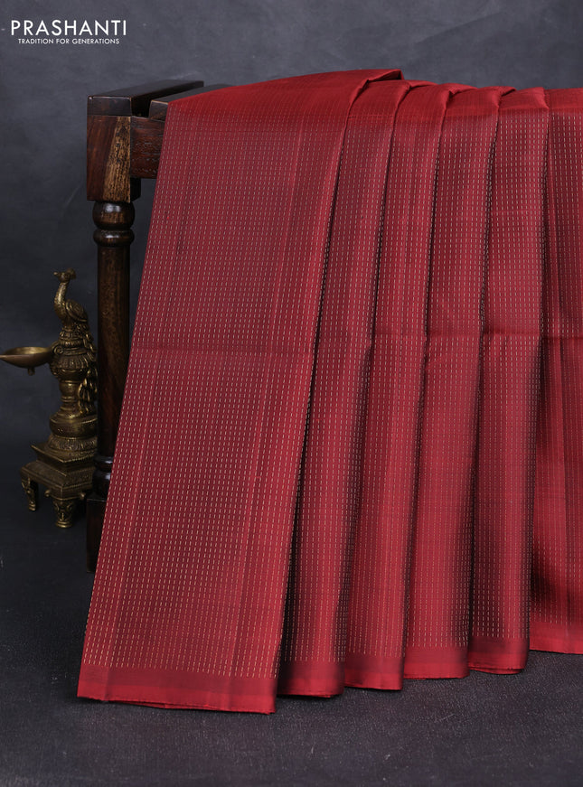 Pure soft silk saree maroon with allover zari stripe pattern in borderless style