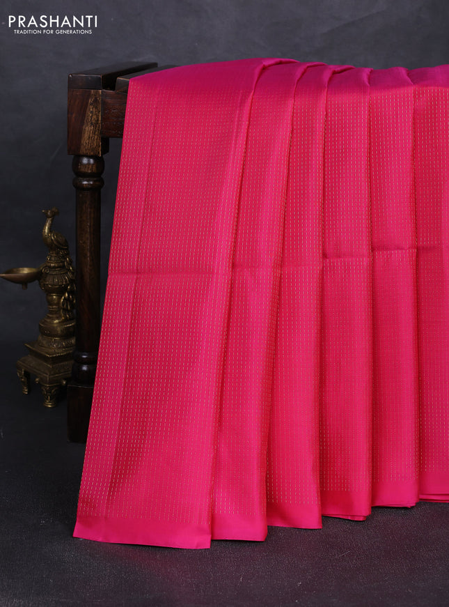 Pure soft silk saree dual shade of pinkish orange with allover zari stripe pattern in borderless style