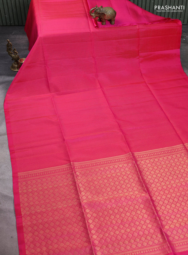 Pure soft silk saree dual shade of pinkish orange with allover zari stripe pattern in borderless style
