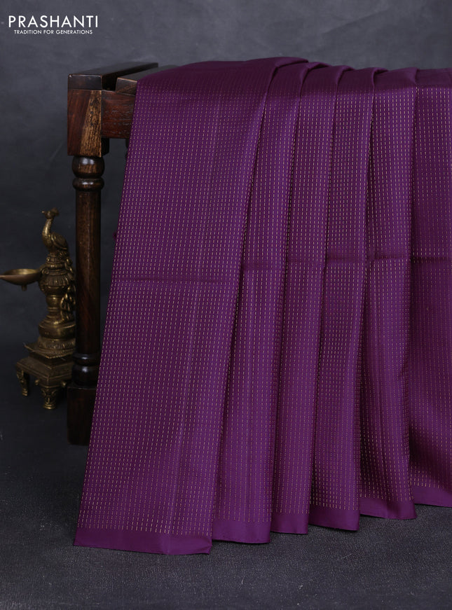 Pure soft silk saree deep purple with allover zari stripe pattern in borderless style