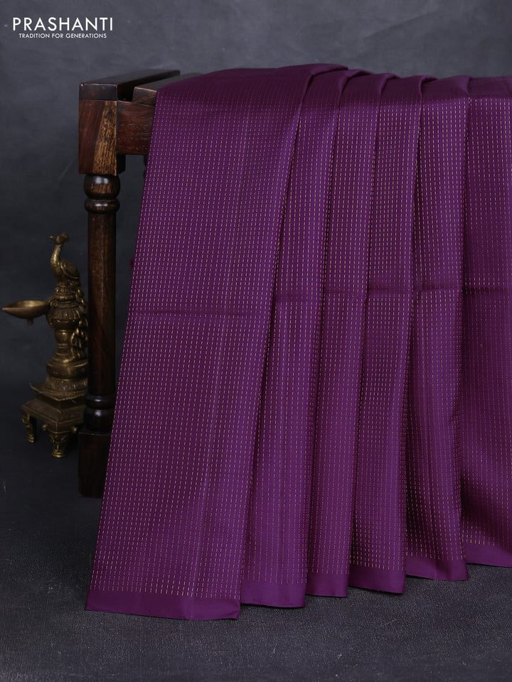 Pure soft silk saree deep purple with allover zari stripe pattern in borderless style