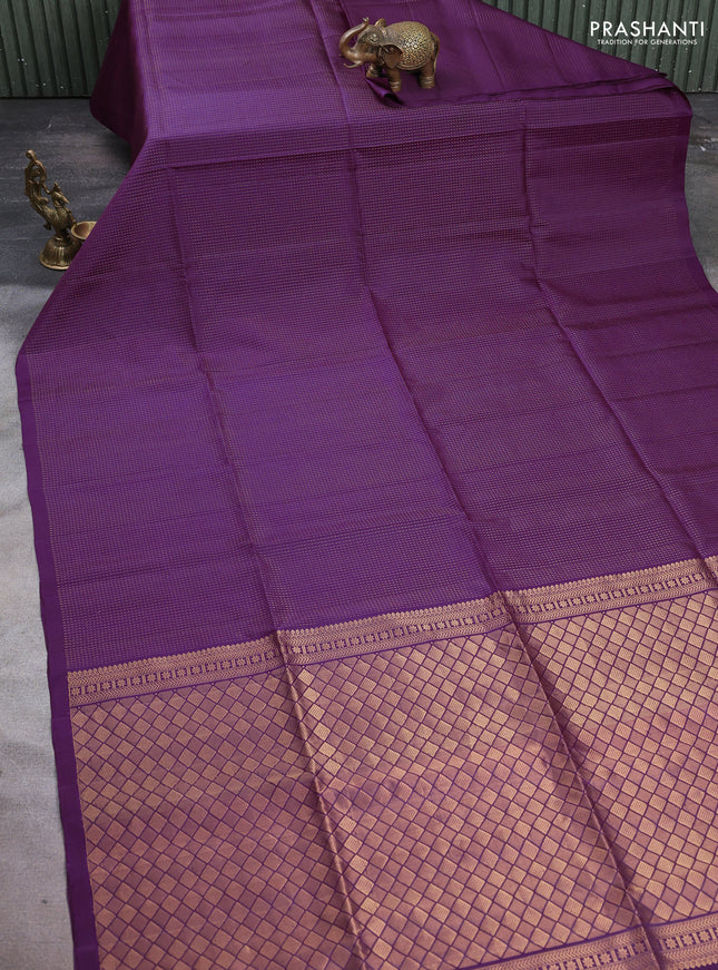 Pure soft silk saree deep purple with allover zari stripe pattern in borderless style