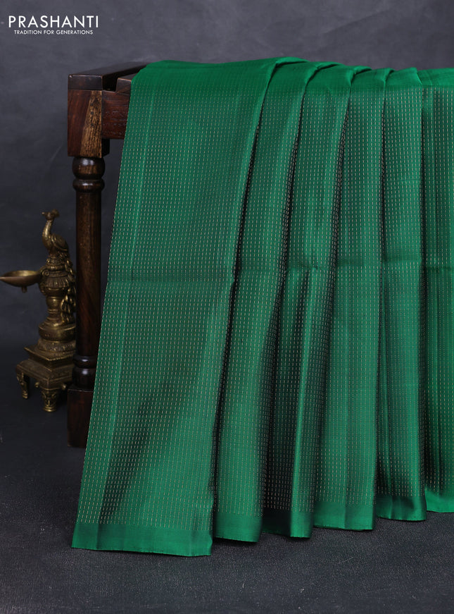 Pure soft silk saree green with allover zari stripe pattern in borderless style