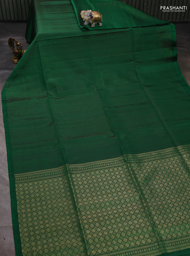Pure soft silk saree green with allover zari stripe pattern in borderless style