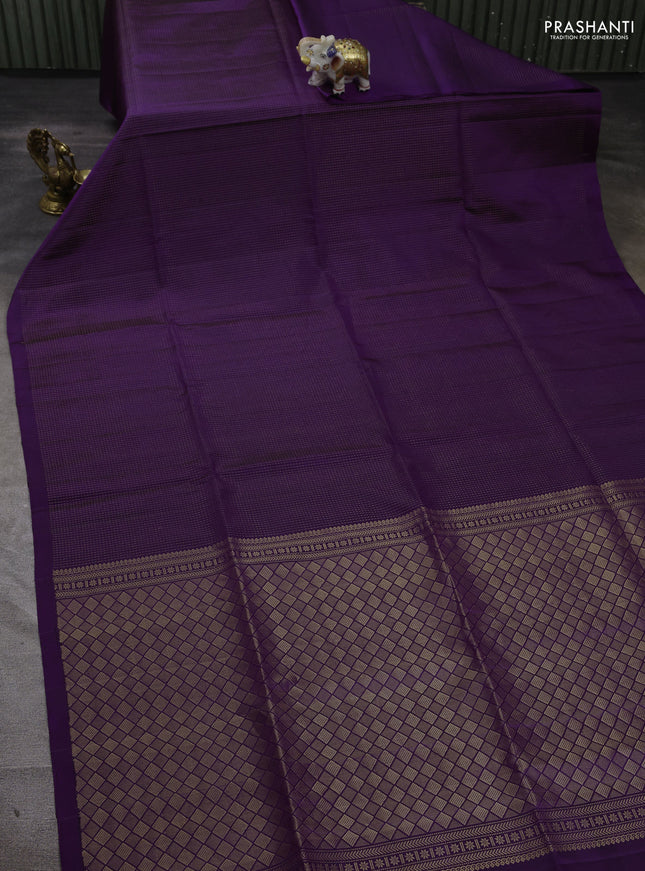 Pure soft silk saree purple with allover zari stripe pattern in borderless style