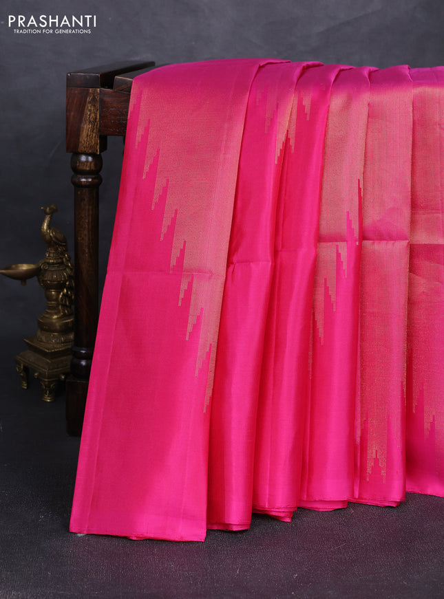 Pure soft silk saree pink with allover zari weaves and temple design simple border