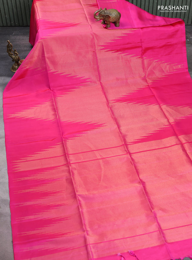 Pure soft silk saree pink with allover zari weaves and temple design simple border