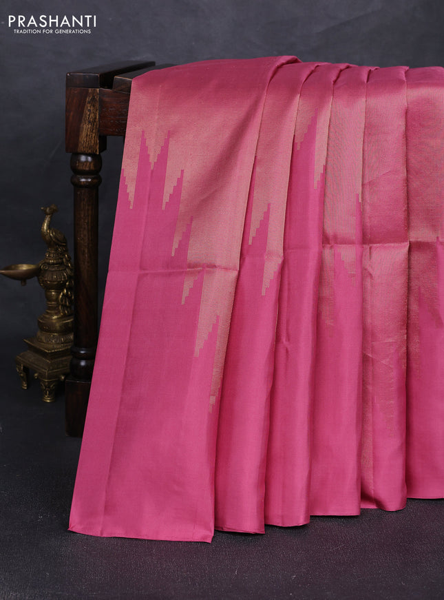 Pure soft silk saree mauve pink with allover zari weaves and temple design simple border