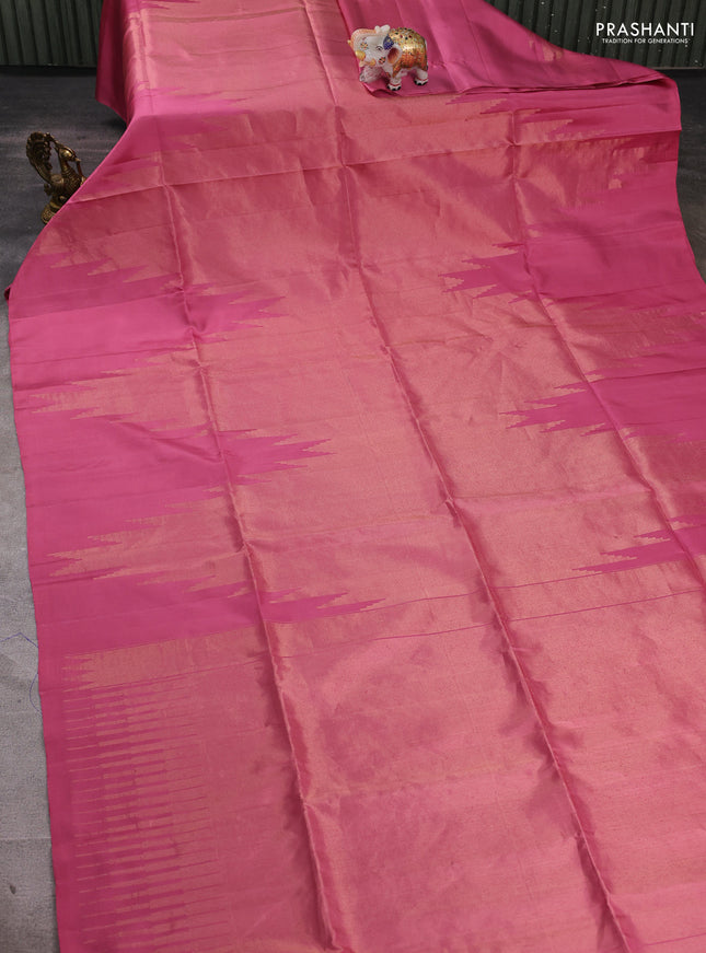 Pure soft silk saree mauve pink with allover zari weaves and temple design simple border