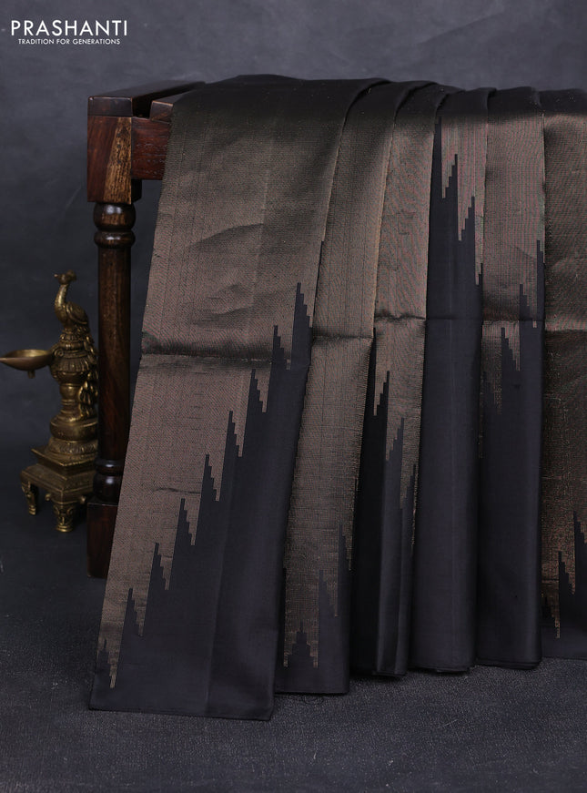 Pure soft silk saree black with allover zari weaves and temple design simple border