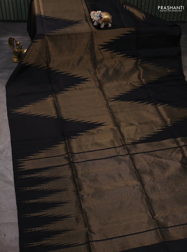 Pure soft silk saree black with allover zari weaves and temple design simple border