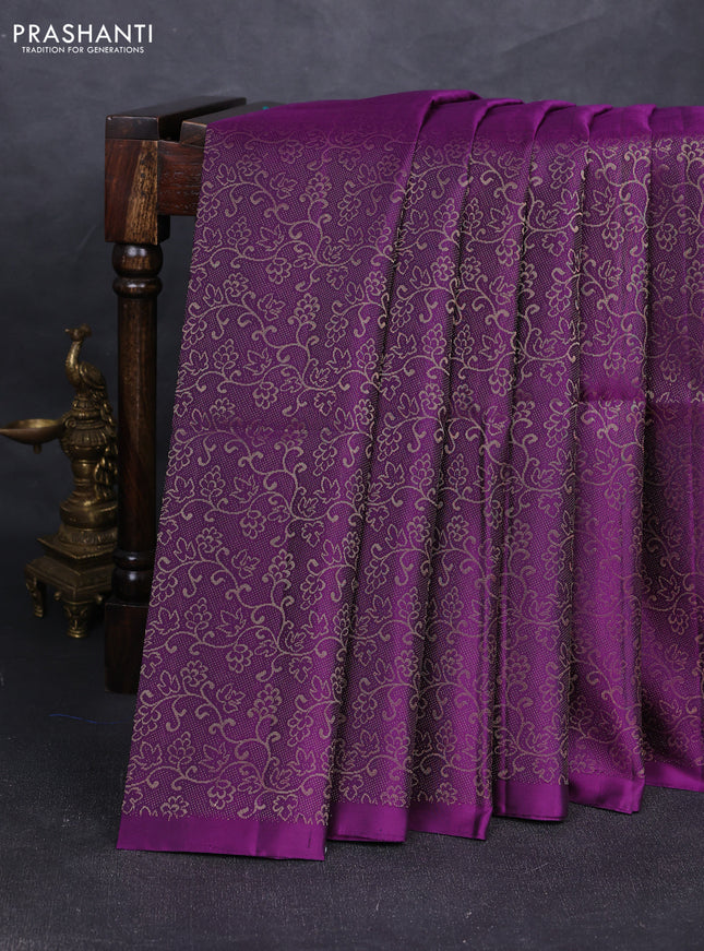 Pure soft silk saree purple and dual shade of bluish green with allover zari woven brocade weaves in borderless style