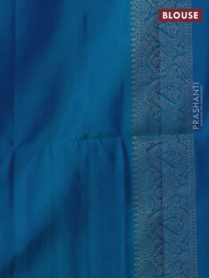 Pure soft silk saree purple and dual shade of bluish green with allover zari woven brocade weaves in borderless style