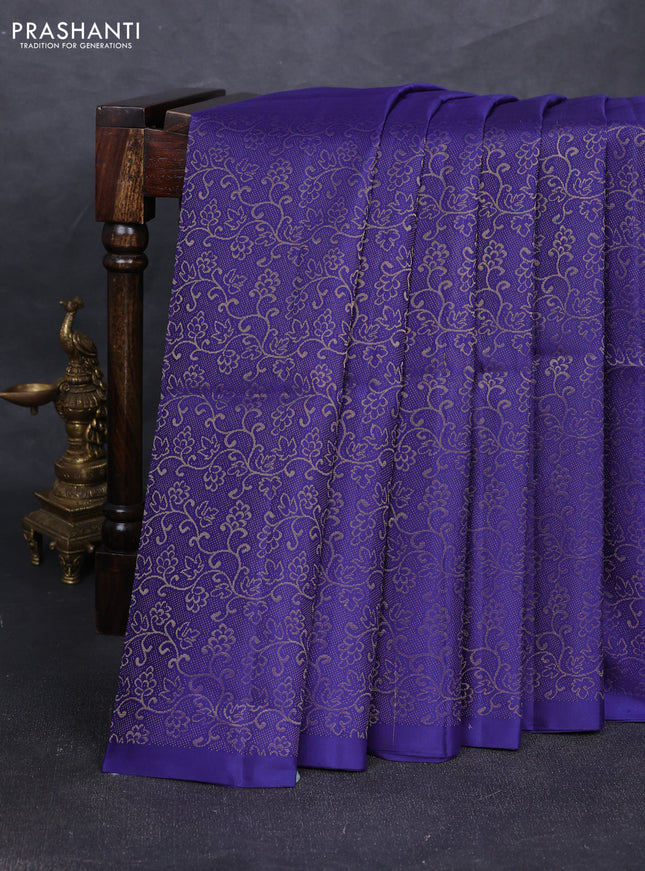 Pure soft silk saree blue and dual shade of bluish green with allover zari woven brocade weaves in borderless style