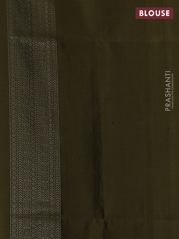 Pure soft silk saree deep wine shade and olive green with allover silver zari woven brocade weaves and silver zari woven border