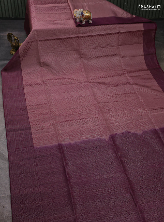 Pure soft silk saree rosy brown and wine shade with allover silver zari woven brocade weaves and silver zari woven border